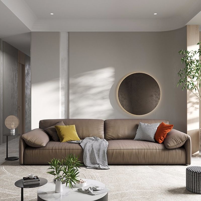 Contemporary Faux Leather Sofa Pillow Top Arm Sofa with 4 Pillows