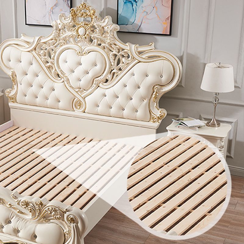 Victorian Standard Bed Upholstered Headboard Tufted Pine Wood Panel Bed