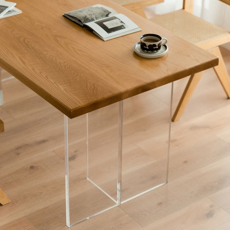 Modern Solid Wood Dining Table Natural Oak Rectangular Top with Double Pedestal