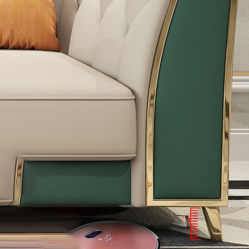 Recessed Arm Tufted Back Sectional Genuine Leather Sofa and Chaise