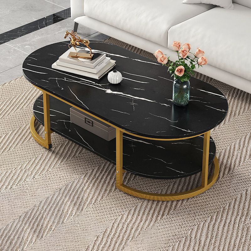 Glam Style Coffee Table Oval Slate Single Coffee Cocktail Table