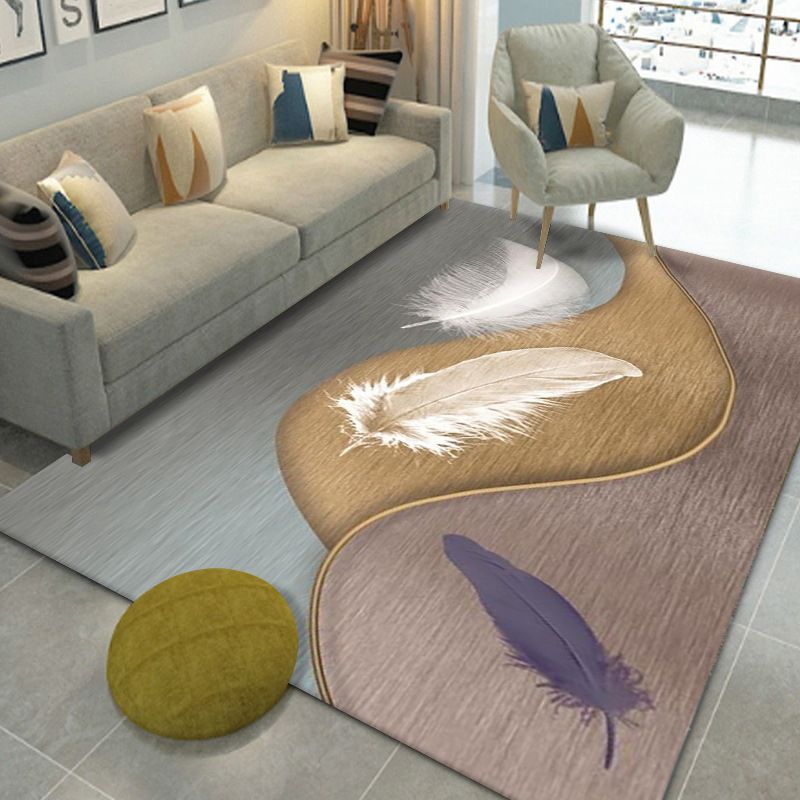 Luxury Carpet Polyester Feather Printed Rug Non-Slip Backing Indoor Rug for Home Decoration