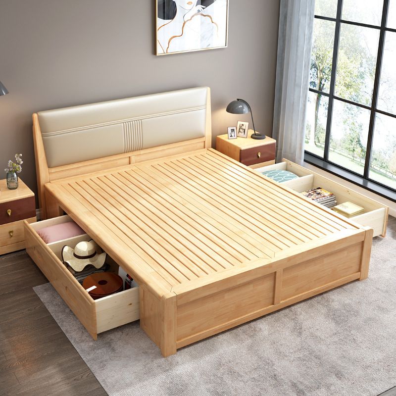 Natural Contemporary Panel Bed Wood and Upholstered Standard Bed Upholstered Headboard