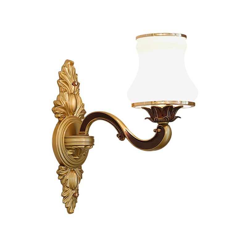 Bell Living Room Wall Lamp Traditional Stylish Milk Glass and Metal 1/2-Head Gold Finish Wall Sconce
