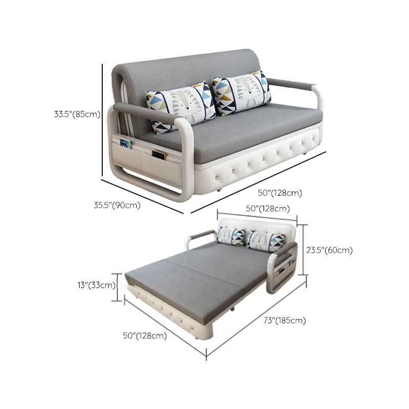 Full 35.43" Wide Linen Convertible Sleeper Sofa with Magazine Storage in Grey