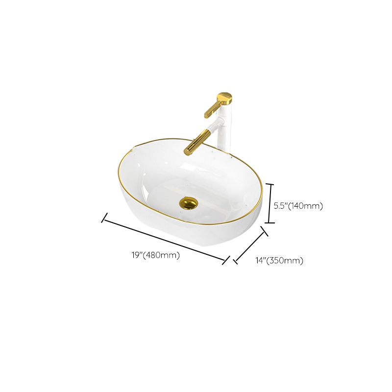 Traditional Vessel Sink Rectangular Porcelain with Overflow And Drain Assembly Wash Stand
