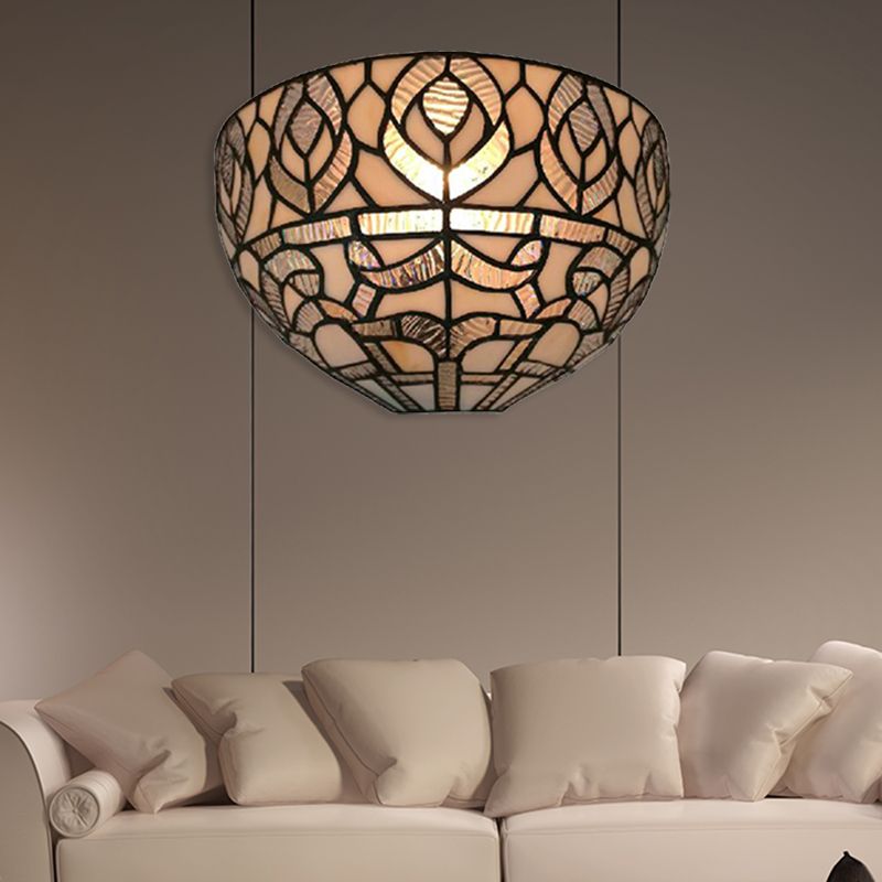 Mini Bowl Sconce Lighting with Peacock Tiffany Style 1 Light Stained Glass Wall Mount Light