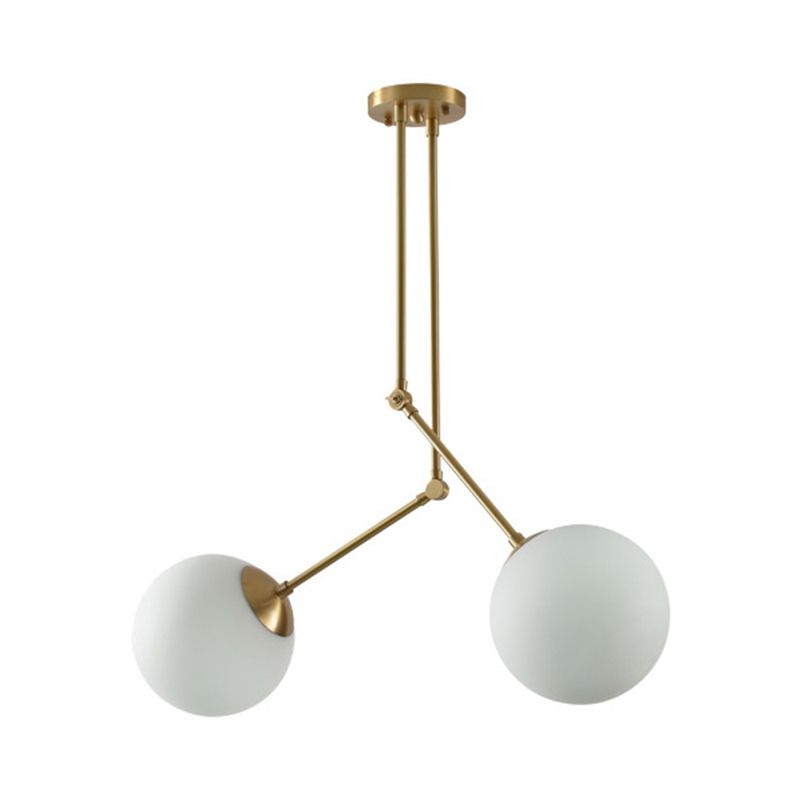 Milk Glass Orb Pendant Light Hauteur réglable Simple Chandelier en blanc et laiton pour le café