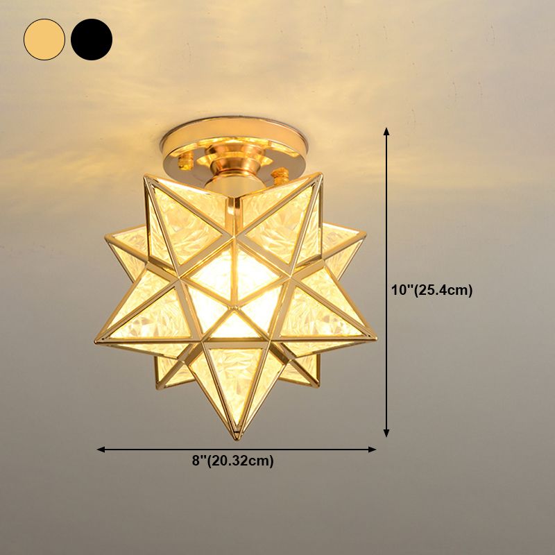 Glass Semi Flush Mount Light Star Shape Vintage Semi Flush Ceiling Light