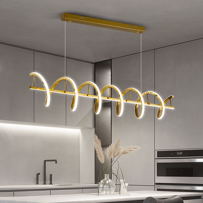 Minimalism Hanging Light Gold LED Island Light Fixture for Dining Room