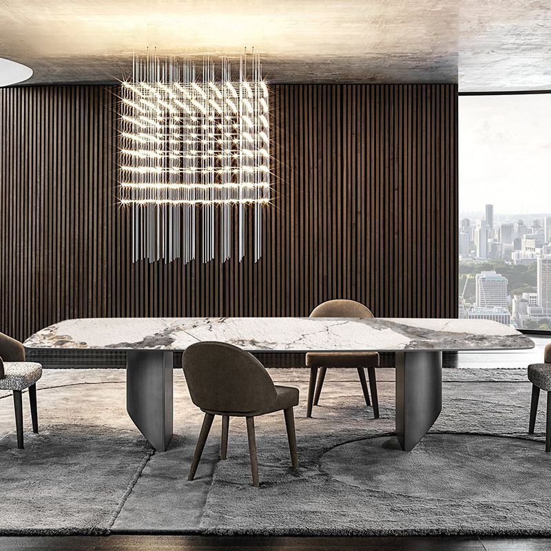 Metal Traditional Luxury Rectangle Table Sintered Stone Indoor Table for Dining Room