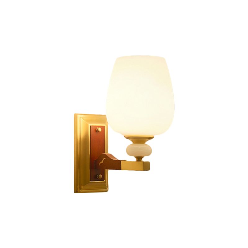 Brass Single Light Wall Mount Lamp Warehouse Opal Glass Cup Shape Angled Wall Lighting Idea