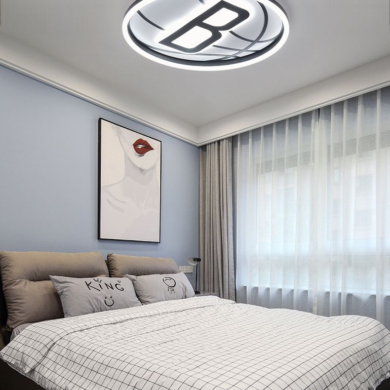 Black and White Basketball Flush Lamp Kids Acrylic LED Ceiling Light for Boys Bedroom