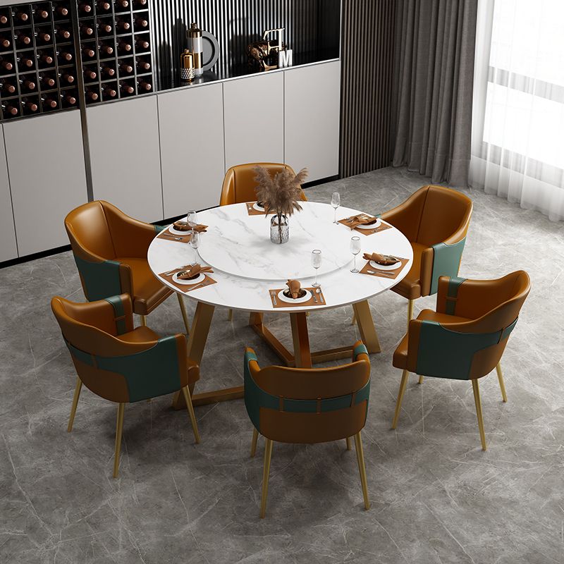 Glam 1/7 Pieces Dining Set Circular Stone Dining Table for Dining Room