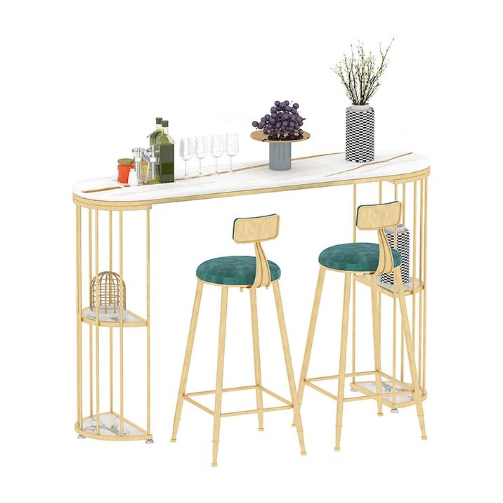 Oval Sintered Stone Bar Table Traditional Luxury Dining Table with Storage Shelves