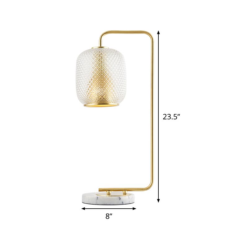 Lámpara de mesita de noche ovalada de metal lujo 1 cabezal de la mesa de latón con sombra de vidrio prismático transparente