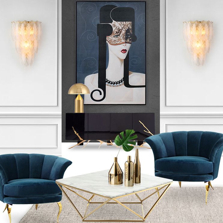 Modern Luxury Style Feather-shaped Wall Sconce Glass Sconces for Living Room