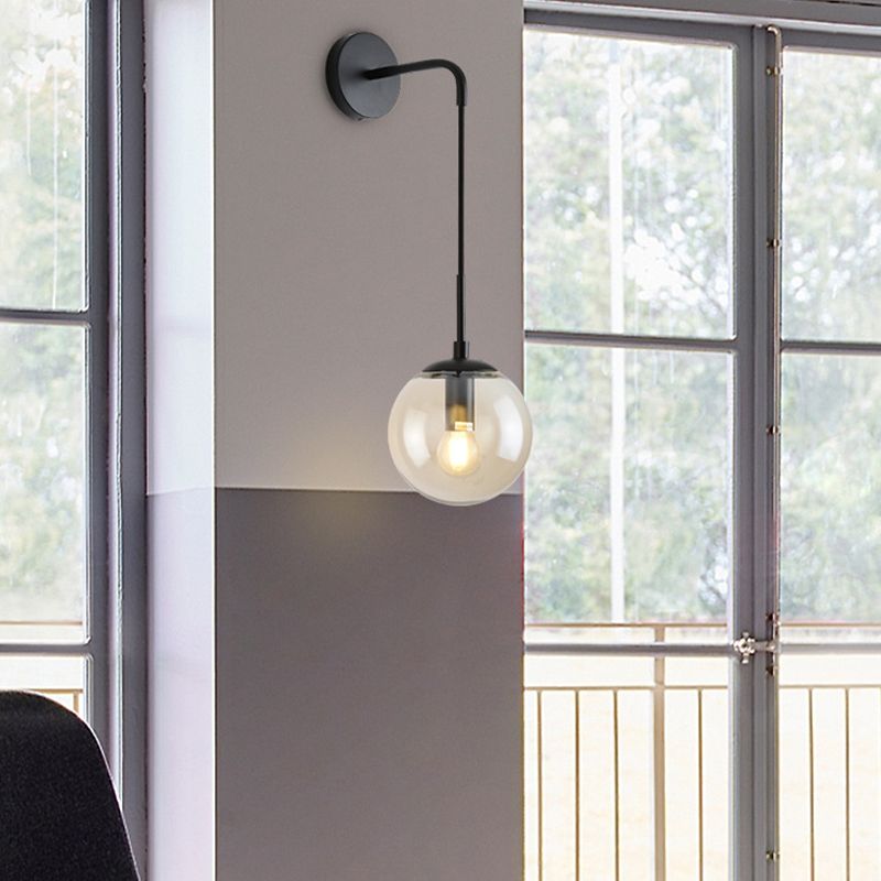 Postmodern Style Round Shade Wall Sconce Transparent Glass 1 Light Sconces for Bedroom