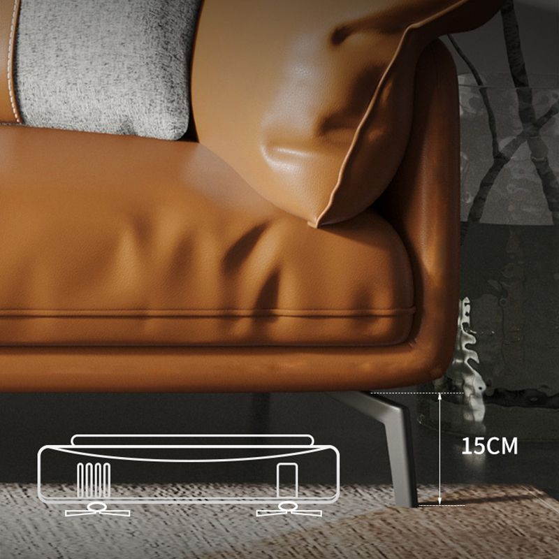 Orange Modern 3/4/5-seat Sofa Genuine/Faux Leather Tuxedo Arm Sofa