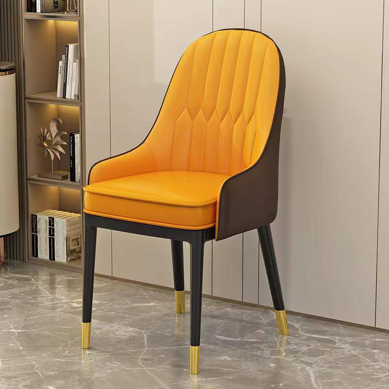 Glam Faux Leather Dining Chairs Metal Arm Dining Room Chairs for Restaurant Use