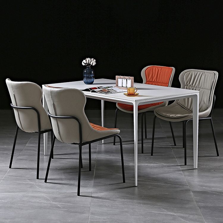 Sillas de comedor de cuero de estilo industrial, sillas laterales de comedor sin brazos con respaldo sólido