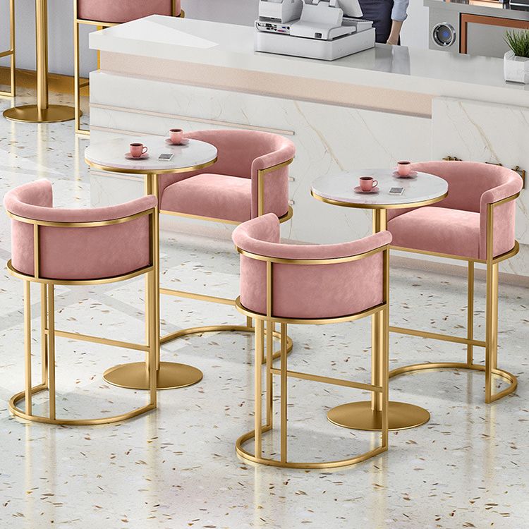 Glam Armrest Backrest Counter Stool Iron Cafe Bar Stool with Flannel Cushion and Pedal