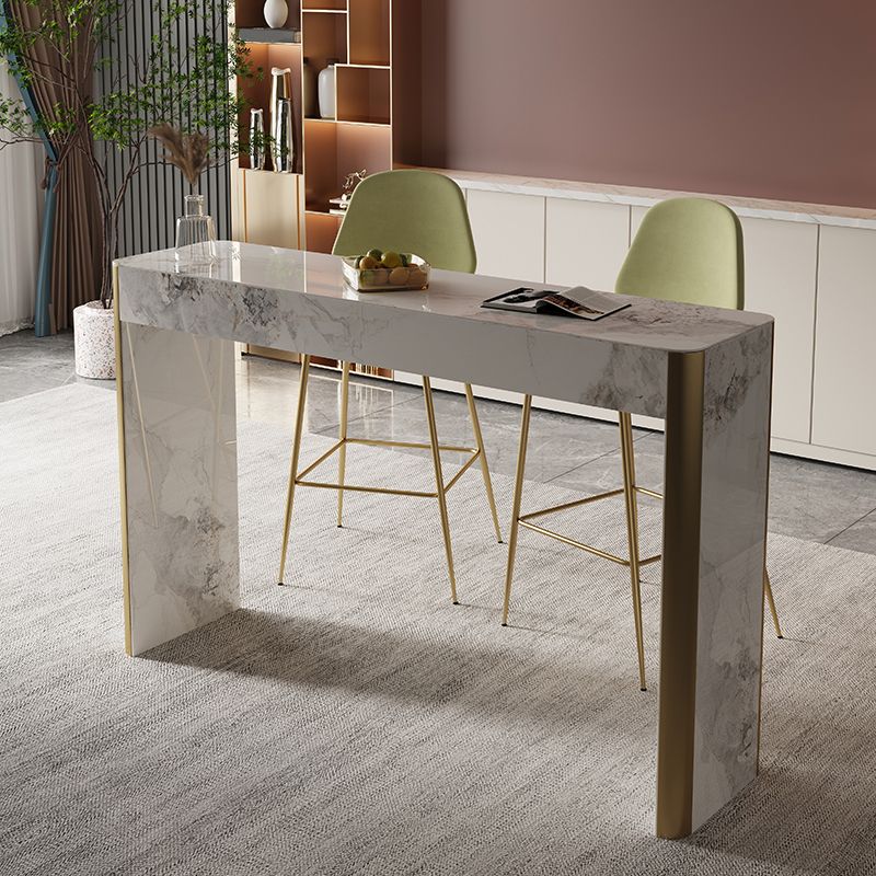 Glam Style Stone Bar Dining Table Rectangle Bar Table for Living Room