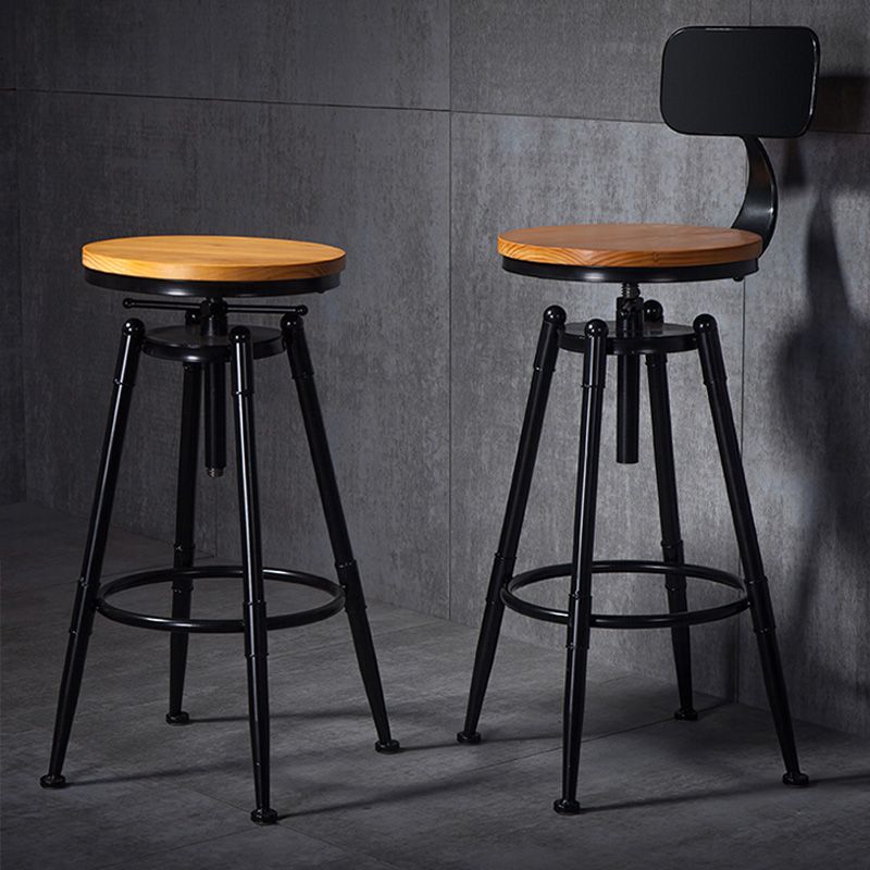 Coffee Shop Footrest Bar Stool Wood Counter-height Stool with Iron Legs