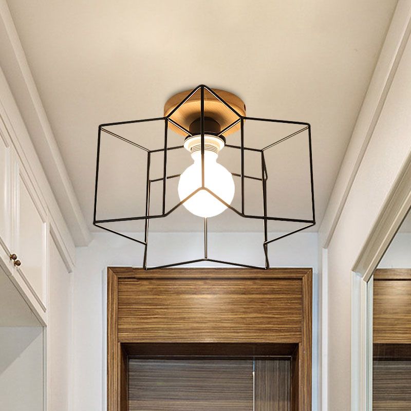 Vintage Stylish Wire Guard Semi-Flush Ceiling Licht mit Stern Geformte 4 Lichter Metall Deckenleuchte in Schwarz/Weiß