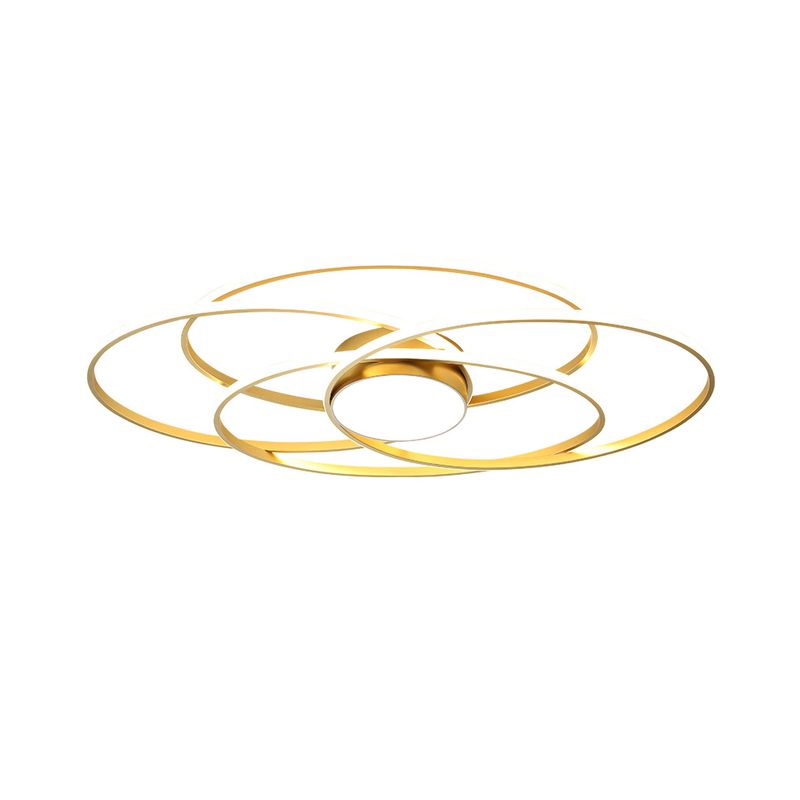 Circle Ring Flush Light Contemporary Metal Living Room LED Ceiling Fixture in Gold, Warm/White Light