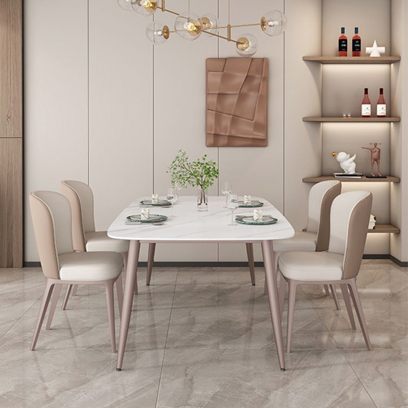 Glam Style Furniture Stone Rectangle Dining Room Table in White