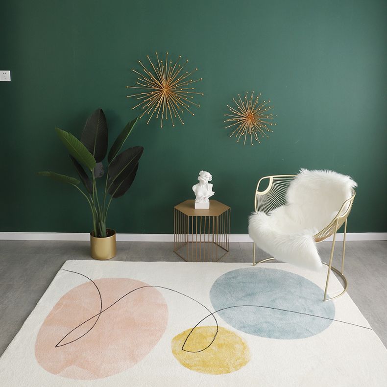Casual Color Block Carpet White Tone Polyester Rug Anti-Slip Backing Carpet for Living Room
