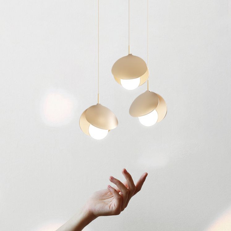 Modern 3-Light Pendant Light Fixture Gold Spherical Hanging Lamp with White Glass Shade