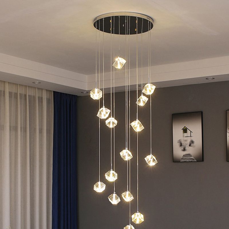 Kristall Silber LED-Anhänger Licht im modernen Luxusstil Edelstahl-Quadrathanglampe