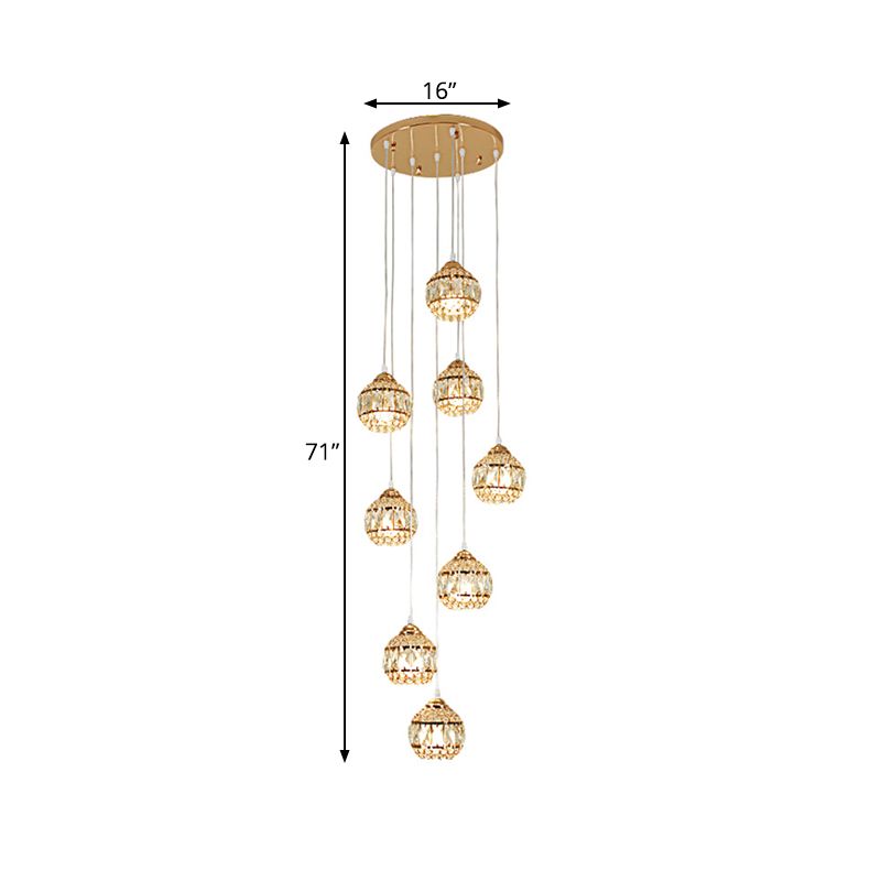 8 Lights Meteor Shower Cluster Pendant Modern Gold Crystal Hanging Ceiling Light for Stair