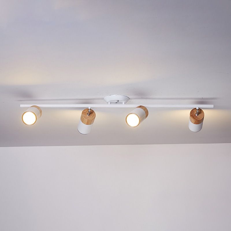 Nordic Cylindrical Metal and Wooden Cylindrical Track Spotlights Flush Mount Ceiling Light Fixtures for Foyer and Shop