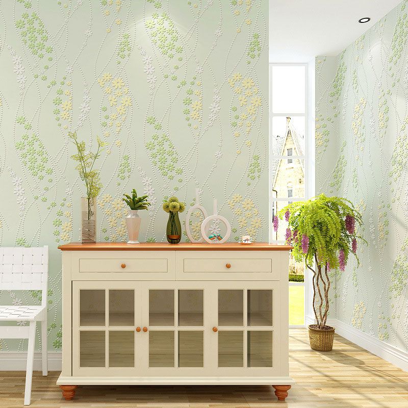 Papier peint décoratif intissé à motif de fleurs denses, décoration murale intissé de couleur pastel