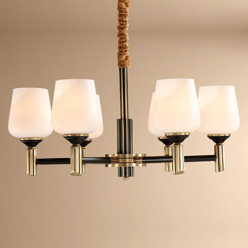 Cup Chandelier Light Fixture Traditional White Glass Pendant Lighting for Restaurant