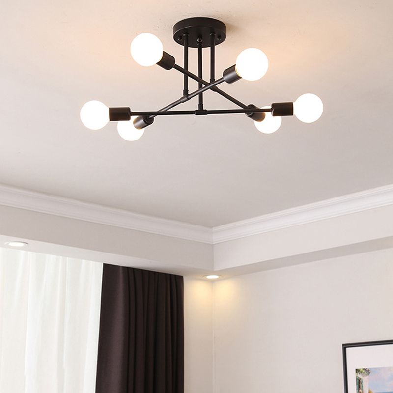 Industrial Vintage Sputnik Ceiling Fixture Wrought Iron Semi Flush Mount for Living Room