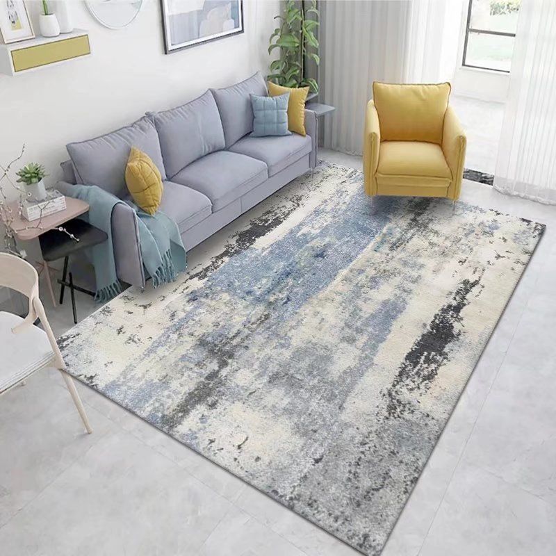 Abstract Pattern Modern Rug Polyester Dark Gray Rug Washable Rug for Living Room