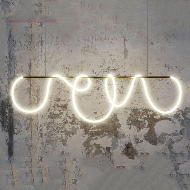 Linear Shape Island Light Modern 1 Light LED Hanging Light in Gold for Living Room