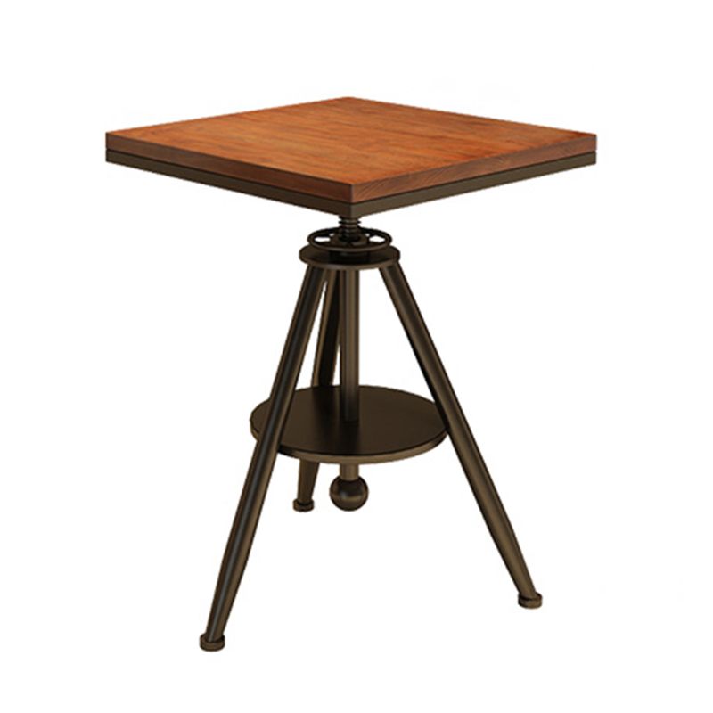 Solid Wood Industrial Dining Table Adjustable Square Table with Black Frame for Dinning Room