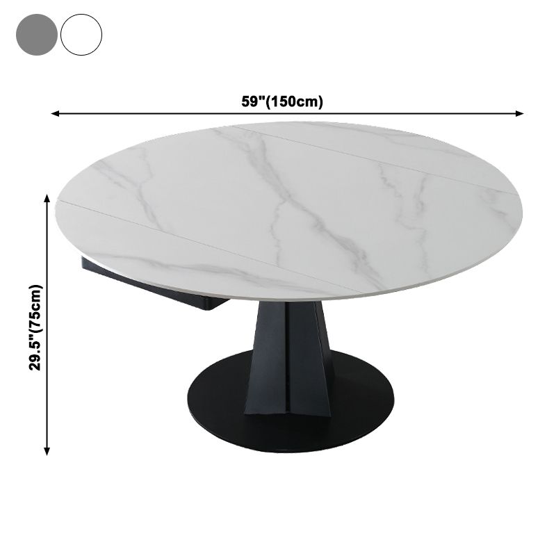 Extendable Round Dining Table Modern Sintered Stone Top Table with Black Pedestal
