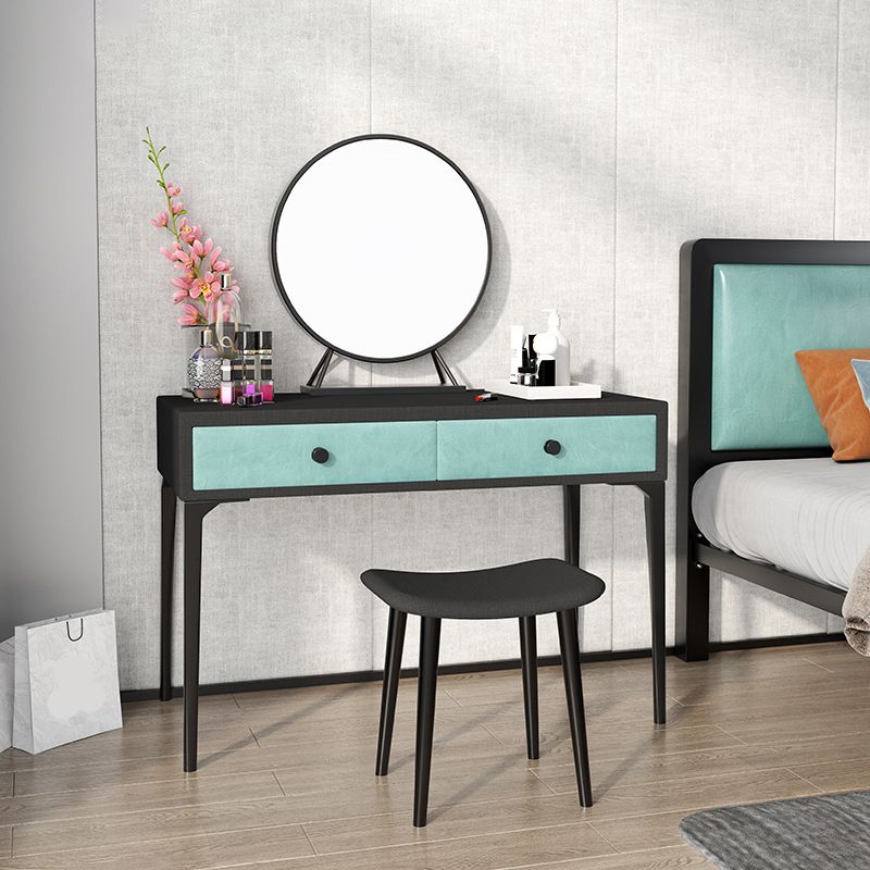 Metal Vanity Set with Stool and Mirror in Black/White Vanity