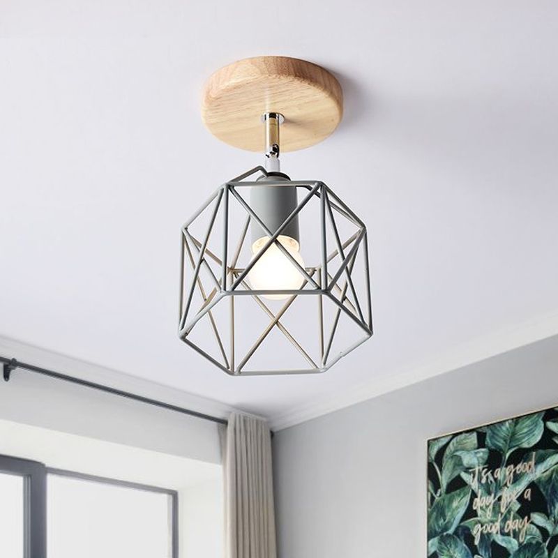 Lámpara de techo hexagonal gris/blanco/rosa/amarillo/azul/verde, lámpara de techo modernista de Metal de 1 cabezal, montaje semiempotrado para dormitorio