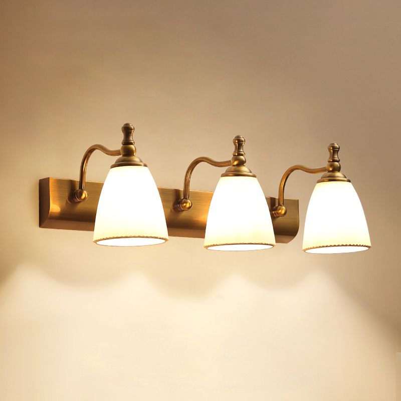 Traditional Bronze Wall Mounted Light White Glass Vanity Wall Lamps for Bathroom