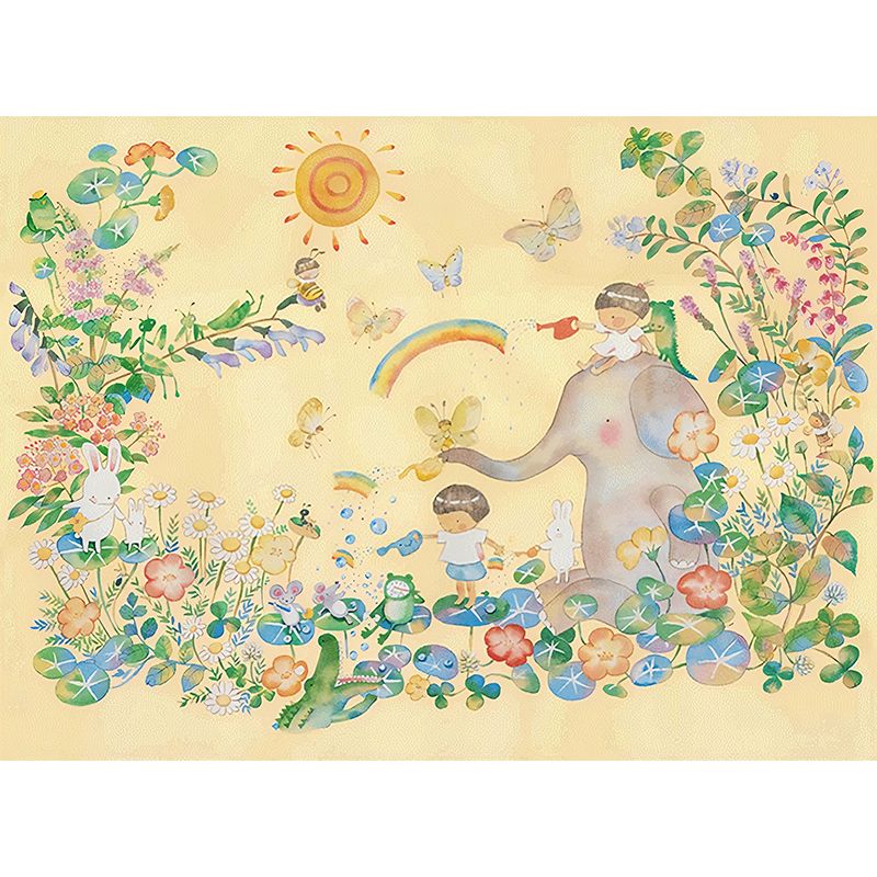 Wonderland Mural Wallpaper Pastel Color Childrens Art Wall Covering for Kindergarten