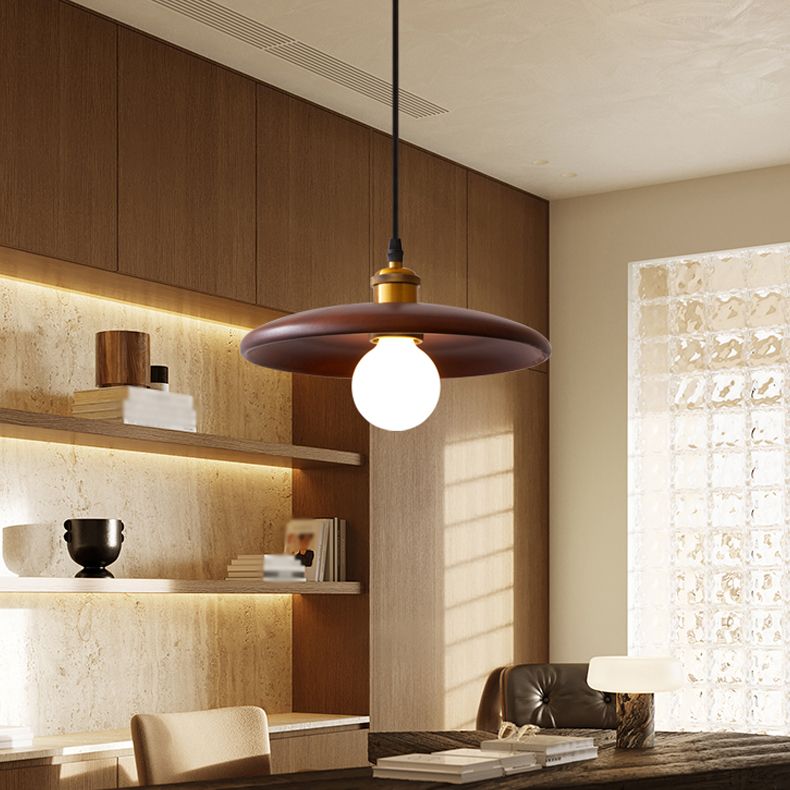 Pot Cover Shade Hanging Lighting Modern Style Bois massif 1 pendentif léger pour séjour à domicile