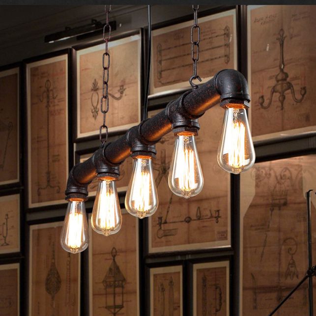 Linear Shape Pendant Light Kit Industrial Style Metal 5/10 Lights Pendant Light in Rust