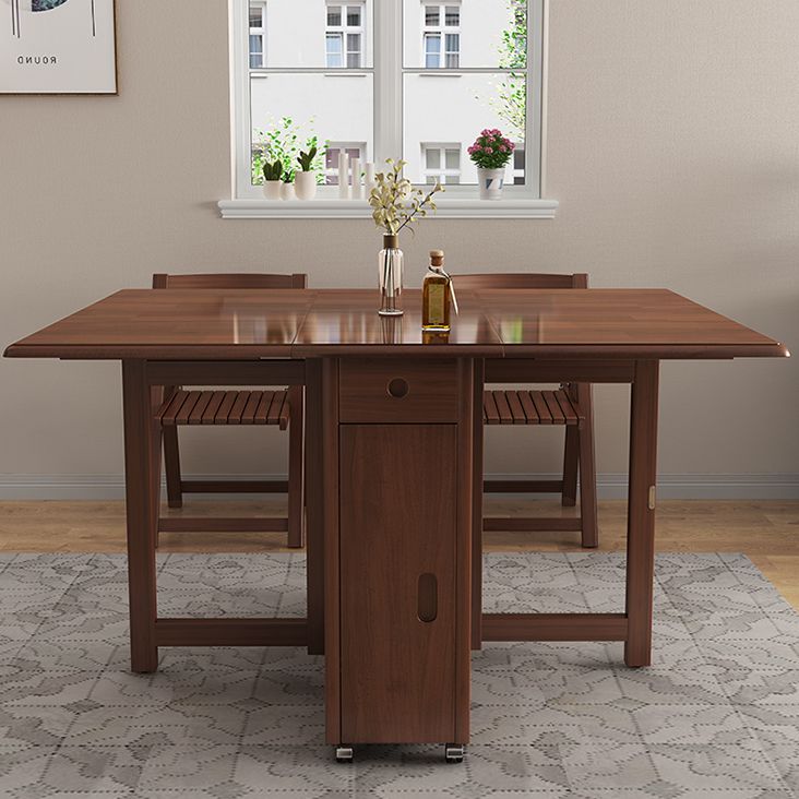 Mid-Century Modern Brown Dining Table Solid Wood Drop-Leaf Dining Table for Home Use